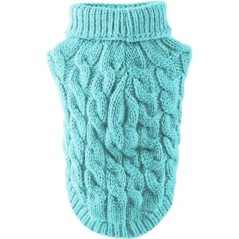 Pet Dog Turtleneck Knitted Sweater Coat Winter Warmer Thickening Pullover Knitwear Crochet Clothes for Small Medium Large Cat (L, Blue) (1/3)