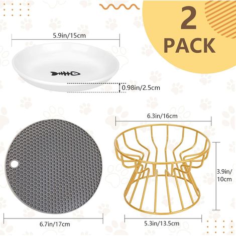 Ensemble de bacs à litière en céramique JeiibrZui pour chats - 15 x 3 cm - 6 pièces - Base antidérapante en silicone - Convient aux aliments humides et secs (1/5)