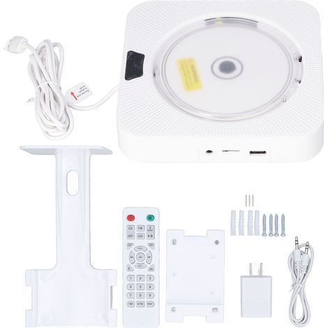 Lecteur CD 6-en-1 mural Bluetooth stéréo, entrée/sortie AUX, radio FM, télécommande, prise US 100-240V (1/5)