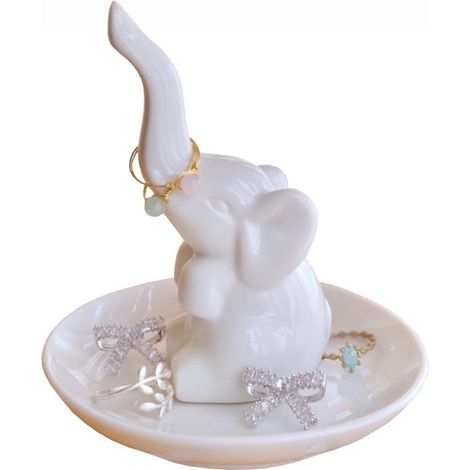 Plateau à bijoux avec éléphant, coloris blanc, coupelle pour bagues et accessoires (1/5)