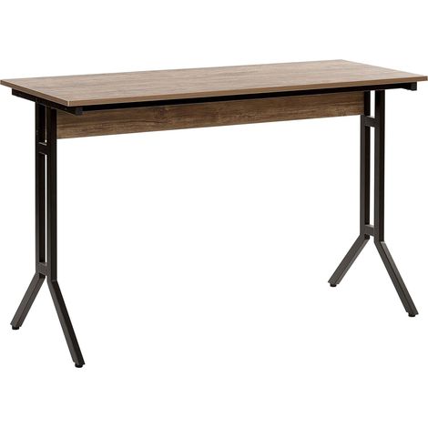 Table Bureau Effet Bois Foncé avec Pieds en Acier Noir Design Compact et Fonctionnel Idéale pour Home Office Moderne et Minimaliste Beliani