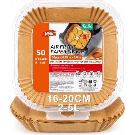 Papier Cuisson pour Air Fryer, 50 Pièces, 16-20 cm, Paper Sulfurisé pour Friteuse a Air 2-5L, Jetable Antiadhésive Sans Huile Papier Parchemin (1/5)