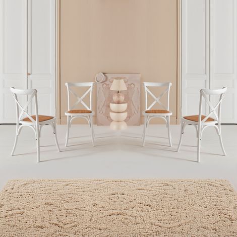 Sweeek – Lot de 4 chaises de bistrot en bois d'hévéa blanc – Assise en rotin – Empilables – Hauteur d'assise 46,5cm – Dimensions L 48,5 x P 53,5 x H 88,5cm (1/5)