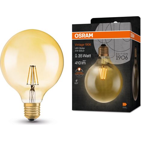 OSRAM Lampada LED Vintage 1906 Classic Globe125 FIL, E27, globo, oro, 4W, 410lm, 2400K, luce bianca molto calda, filamento magnetico, basso consumo energetico, lunga durata