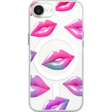 Custodia per iPhone 16e con MagSafe, trasparente, flessibile in silicone, labbra olografiche (1/5)