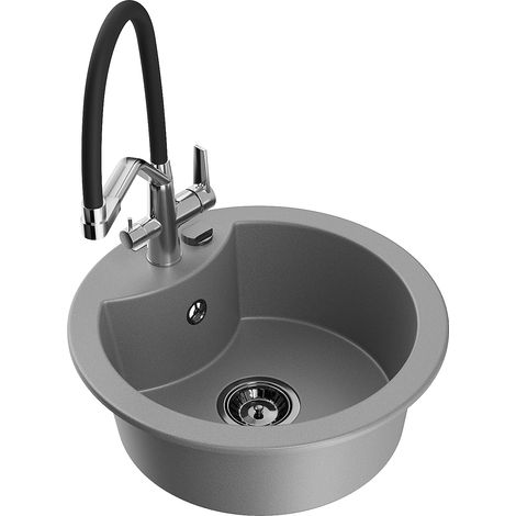 Mexen Diego lavello da cucina in granito 1-vasca con rubinetto Duo, grigio - 6512-71-671701-07-B (1/5)