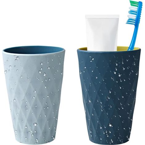 Lot de 2 gobelets de salle de bain en plastique, accessoires de salle de bain, design nordique, 450 ml/15,8 oz, robustes et résistants aux chocs, adaptés aux adolescents et aux enfants. (1/5)