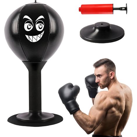 Sac De Frappe De Bureau, AC De Frappe De Bureau, Punching Ball, Sac De Frappe Debout, Table De Punching Ball, Gonflable avec Ventouse Pompe à air Cadeau pour Adultes, Enfants, Noir (1/5)