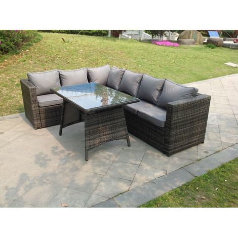 Fimous 6 Seater Grey Rattan Corner Sofa Set Dining Table Foot Rest Garden Furniture Outdoor (1/2)