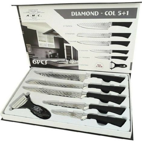 TrAdE Shop Traesio - Set 5 Coltelli Pelapatate Da Cucina In Acciaio Manico Antiscivolo Diamond - (1/2)