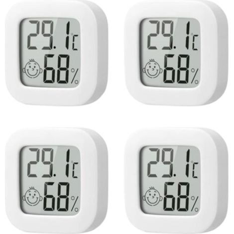 4 Pack Thermometre Interieur Mini Thermomètre Hygrometre Haute Précision Température Hygromètre Moniteur avec Air icône Confortable pour Cuisine Chambre de Bébé Serre Entrepôt Bureau