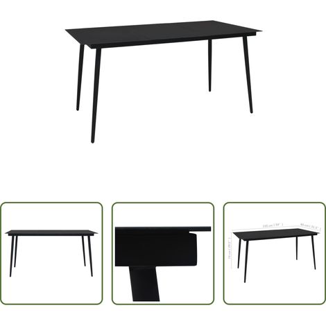 vidaXL Gartenmöbel - Garten-Esstisch Schwarz 150x80x74 cm Stahl und Glas (1/5)