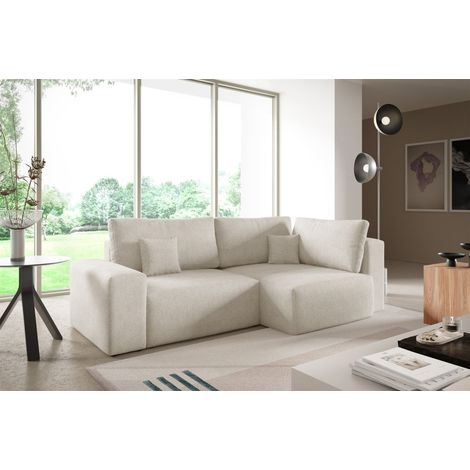 Ecksofa Schlafsofa Sofa ARONA in Stoff Centaur Creme Ottomane Rechts