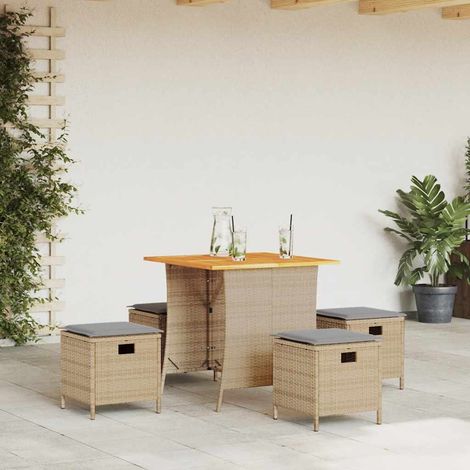 5-tlg. Garten-Essgruppe mit Kissen Beige Poly Rattan