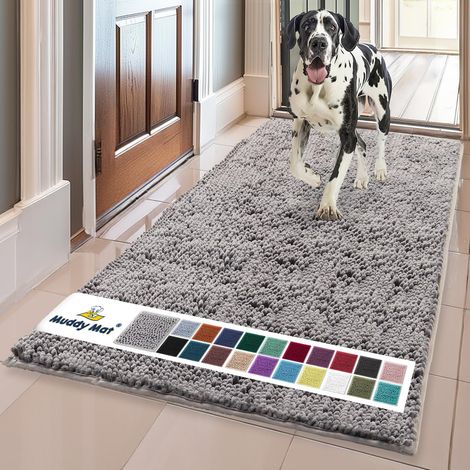 Paillasson, tapis pour animaux, microfibre, tissu chenille doux, très absorbant, antidérapant, épais, lavable, pour intérieur et extérieur, 152 x 61 cm, gris (1/5)