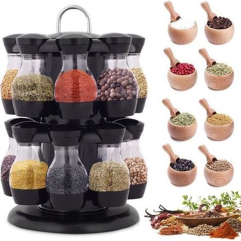 16 Pots à Épices + Support Rotatif 2 Couches (1/4)