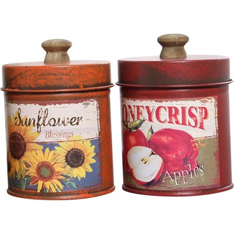 Lot de 2 Seaux de Rangement en Fer Style Rétro, Petite Jardinière Orange et Rouge Couvercle, Pot à Fleurs pour Balcon et Intérieur, Seau à Bonbons Multifonction pour Jardin (1/5)