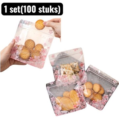 1 juego (100 piezas), Bolsas al vacío, Bolsas con agarre, Transparentes e impermeables para preparar comidas, Para congelar y viajar, Rosa (1/5)