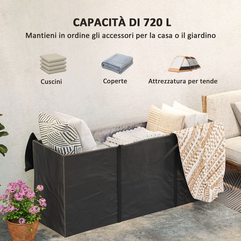 Wasserdichte Aufbewahrungstasche (720 Liter) für Gartenkissen, schwarz, ideal zum Schutz der Kissen vor Feuchtigkeit und Schmutz