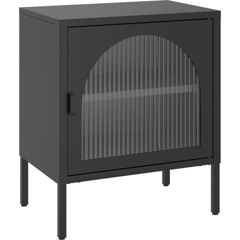 Comodino in vetro scanalato con ripiano 50 x 35 x 60 cm vetro e acciaio nero DEC034510