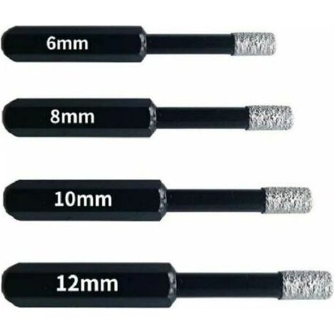 Forets Diamant Professionnels pour Carrelage, Céramique, Verre et Pierre - Coffret de 4 Mèches Diamantées (6mm, 8mm, 10mm, 12mm) - Scies-Cloches pour Grès Cérame et Tuiles
