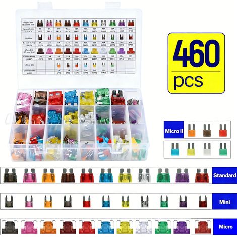 Lot de 460 Fusibles Automobiles - Mini, Moyen et Standard - Assortiment Complet pour Voiture, Camion et Moto-lsw (1/5)