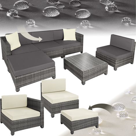 Canapé de jardin Lounge en rotin Avec cadre aluminium gris (1/5)