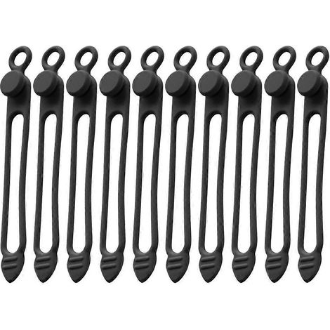Lot de 10 attaches de câble réutilisables en silicone, organisateurs de câbles de bureau-10.50X1.20X0.50CM-Black (1/4)