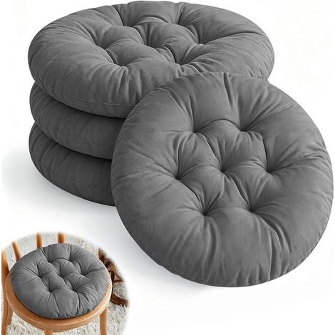 Coussins de chaise ronds 4 pièces 40 cm – Coussins de sol épais et doux – Pour chaises de salle à manger et assises au sol – Gris (1/5)