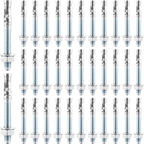 Lot de 35 Goujons d'Ancrage M10x90mm, Chevilles Béton en Fer Galvanisé pour Fixation de Charges Lourdes, Équipement Industriel et Clôture, Argent (1/5)
