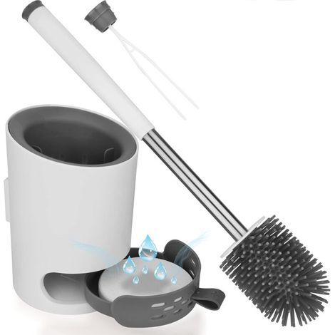 Toilet Brush, Antibacterial Silicone Toilet Brush, Toilet Brush Set with Hanging Holder, Hidden Tweezers, Diatomaceous Earth, Adhesive Hook, Toilet Seat Handle for Home (1/5)