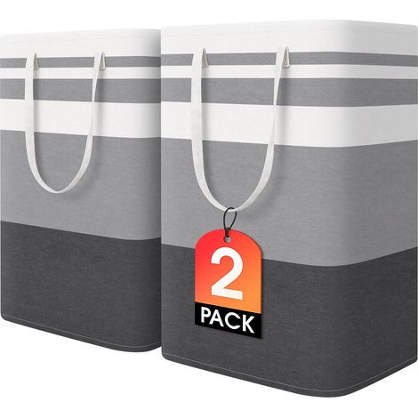 Lot de 2 Grands Paniers à Linge, Paniers à Linge à Sac (Gris 75 L x 2) Panier à Linge Autoportant, Imperméable et Pliable avec Poignées Renforcées (1/5)