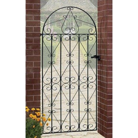 Regent Scroll Tall Bow Top Single Gate - Solid Steel - Fits Gap of 863 mm x 1791 mm High - Electro Galvanised/Black Powder Coated