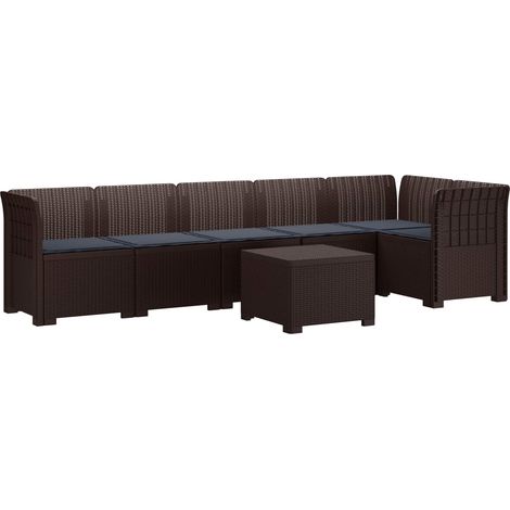 6-Sitzer Garten Sofa mit Kissen Rattan Look PP Braun vidaXL (1/5)