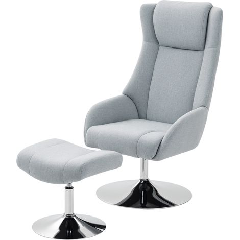 Fauteuil pivotant rembourré gris, inclinable avec repose-pieds et accoudoirs, pour salon ou chambre (1/5)