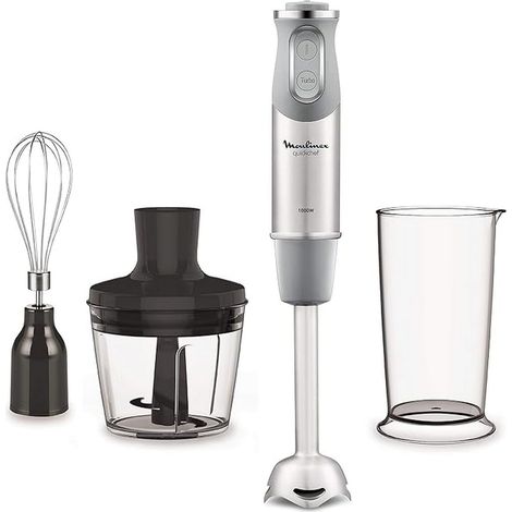 Moulinex Quickchef – Frullatore a immersione con 3 accessori, Acciaio Inox, 10 velocità, 1000 W