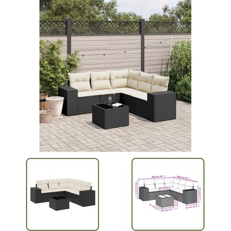 The Living Store Salon de jardin 6 pcs avec coussins noir résine tressée - Ensemble Salon De Jardin - Meuble De Jardin - Résine Tressée - Rotin Synthétique - Mobilier Extérieur (1/3)