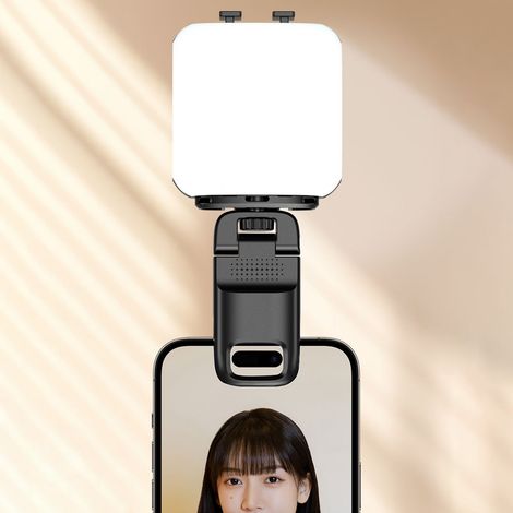 Ortviai Lampe de remplissage LED portable pour selfie, vidéo et visioconférence – D1, 200 mA, 3 températures de couleur, clipable, noir