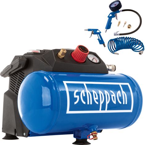 [JAMAIS UTILISÉ] Scheppach Compresseur d'air HC06 – 1200 W – Sans huile – 8 bar – Puissance d'aspiration 192 l/min – Compresseur d'air mobile et compact – Set d'accessoires (1/5)