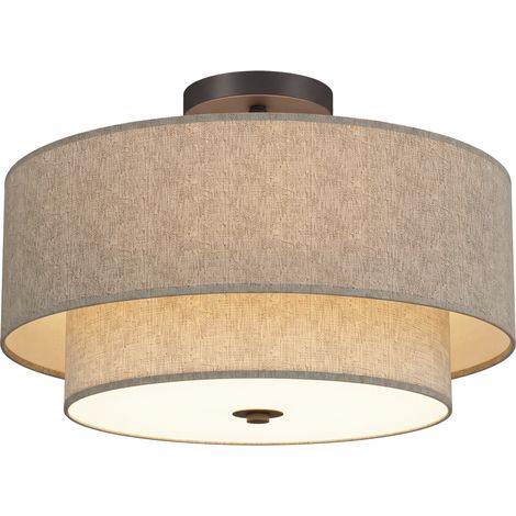 Plafonnier, suspension à double abat-jour aspect lin, taupe (1/5)