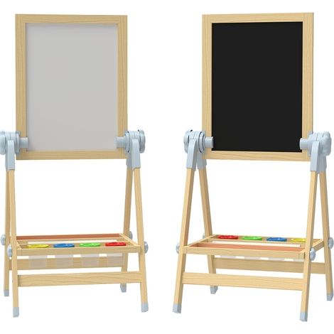 Tableau enfant en bois double face avec chevalet réglable et rouleau de papier (1/5)