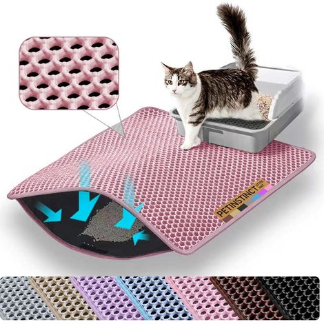 Tapis Litière Chat, 60x45cm, Tapis de Litière pour Chat, Rose (1/5)