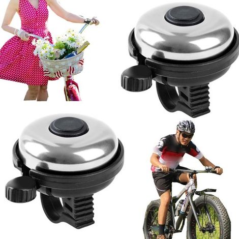 Sonnette de vélo en aluminium lot de 2 - sonnettes à clipser pour trottinette, vélo et vélo enfant, argent, 6 x 6 cm (1/5)