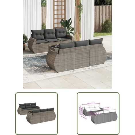 The Living Store Salon de jardin avec coussins 7 pcs gris résine tressée - Ensemble Salon De Jardin - Meuble De Jardin - Salon De Jardin Design - Meubles De Jardin Résistants - Set Salon De Jardin (1/3)