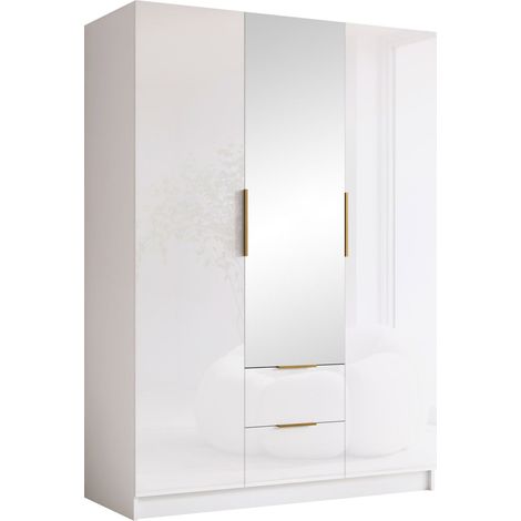 Armario Closico Calvron II, Blanco + Blanco brillante, 216x150x60cm, Puertas de armario: Con bisagras, Número de estantes: 0