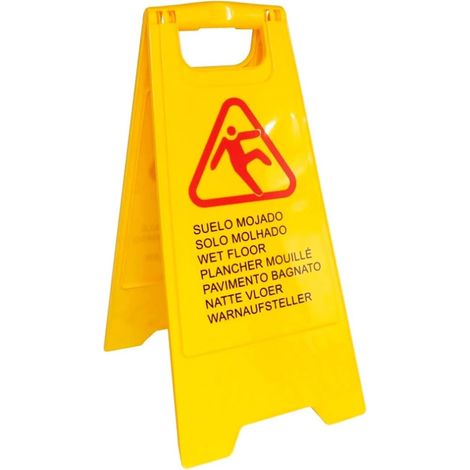 Cartello di Avviso Pavimento Bagnato - Misura 30x38x59 cm - Cavalletto segnaletico di Avvertimento Giallo Pieghevole, Scritta Multilingue (1/4)