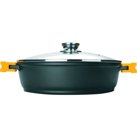 IBILI, Casseruola Evolution in alluminio fuso, coperchio in vetro e manici in silicone, 32 cm, antiaderente, adatta ai piani a induzione.