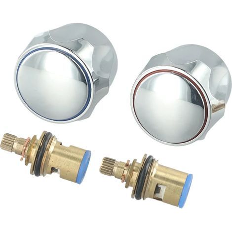Lot de 2 poignées de robinet eau chaude/eau froide en cuivre, têtes de robinet filetées pour lavabo et évier, remplacement pour robinets de salle de bain et de cuisine (1/5)