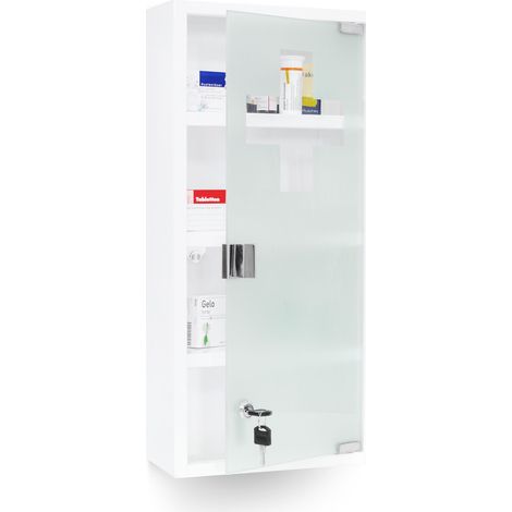 Relaxdays – Armoire à pharmacie murale inox avec porte magnétique en verre opale – Dimensions H 57 x l 27 x P 12 cm – 4 compartiments fixes – Sécurité enfants