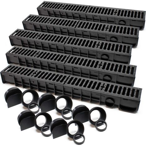Wiltec Canale di scolo 5x1m con griglia per scarico acqua 25t Canaletta di drenaggio (1/5)